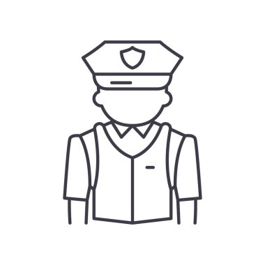 Polis simgesi, doğrusal izole edilmiş illüstrasyon, ince çizgi vektörü, web tasarım işareti, beyaz arkaplanda düzenlenebilir inme ile ana konsept sembolü.