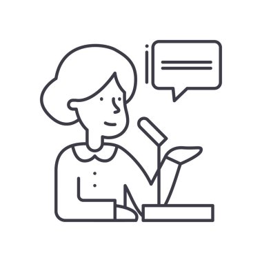 Politikacı simgesi, doğrusal izole edilmiş illüstrasyon, ince çizgi vektörü, web tasarım işareti, düzenlenebilir beyaz arkaplan üzerinde çizgi konsept sembolü.