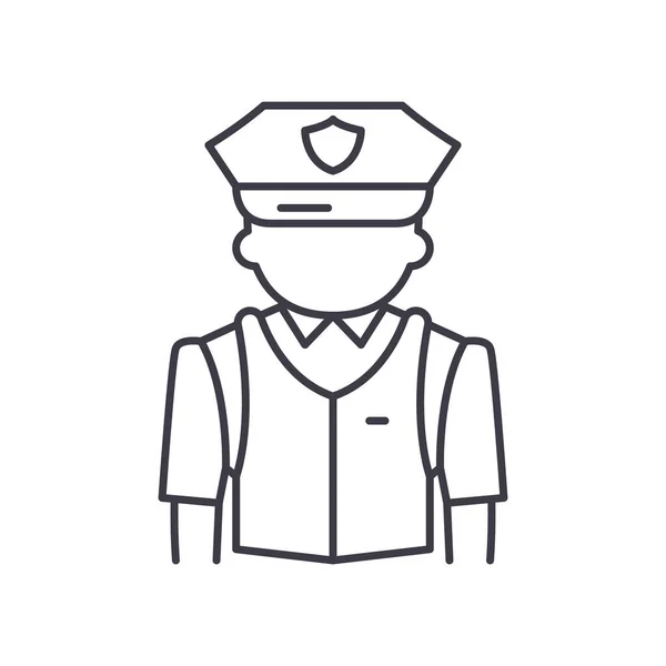警察官のアイコン、線形孤立イラスト、細い線ベクトル、ウェブデザイン、白い背景で編集可能なストロークとアウトラインコンセプトシンボル. — ストックベクタ