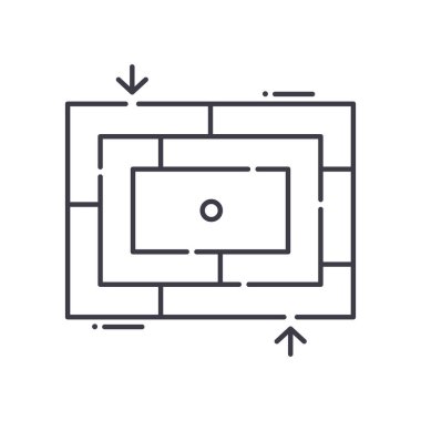 Labirent konsept simgesi, doğrusal izole çizim, ince çizgi vektörü, web tasarım işareti, düzenlenebilir konsept sembolü beyaz arkaplan üzerinde.