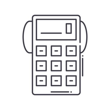 Matematik hesap makinesi simgesi, doğrusal izole edilmiş illüstrasyon, ince çizgi vektörü, web tasarım işareti, düzenlenebilir çizgi konsept sembolü beyaz arkaplan üzerinde.