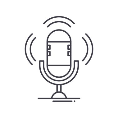 Podcast simgesi, doğrusal izole edilmiş illüstrasyon, ince çizgi vektörü, web tasarım işareti, düzenlenebilir beyaz arkaplan üzerinde çizgi konsept sembolü.