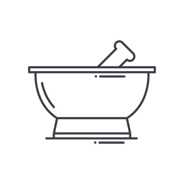 Martar ve festle simgesi, doğrusal izole edilmiş illüstrasyon, ince çizgi vektörü, web tasarım işareti, düzenlenebilir konsept sembolü beyaz arkaplan üzerinde.