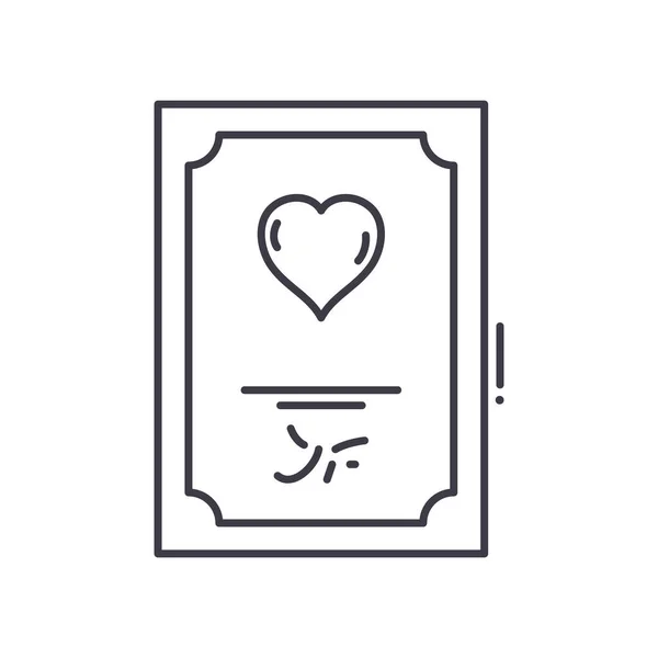 Házassági anyakönyvi kivonat ikon, lineáris elszigetelt illusztráció, vékony vonal vektor, web design jel, vázlat fogalom szimbólum szerkeszthető stroke fehér háttér. — Stock Vector