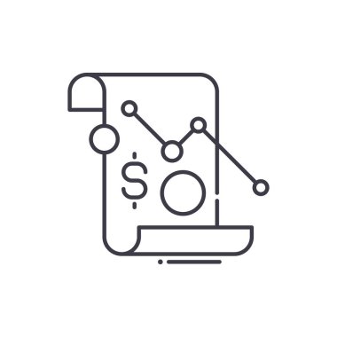 Pazarlama raporlama simgesi, doğrusal izole edilmiş illüstrasyon, ince çizgi vektörü, web tasarım işareti, düzenlenebilir beyaz arkaplan üzerinde çizgi konsept sembolü.