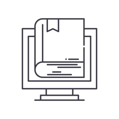 Ebook simgesi, doğrusal izole edilmiş illüstrasyon, ince çizgi vektörü, web tasarım işareti, düzenlenebilir çizgi konsept sembolü beyaz arkaplan üzerinde.