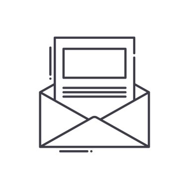 E- posta pazarlama simgesi, doğrusal izole resimleme, ince çizgi vektörü, web tasarım işareti, düzenlenebilir konsept sembolü beyaz arkaplanda..