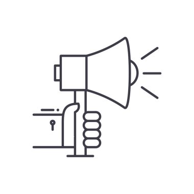 Pazarlama reklam simgesi, doğrusal izole edilmiş illüstrasyon, ince çizgi vektörü, web tasarım işareti, düzenlenebilir konsept sembolü beyaz arkaplan üzerinde.