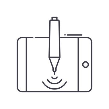 Kalem tableti simgesi, doğrusal izole edilmiş illüstrasyon, ince çizgi vektörü, web tasarım işareti, düzenlenebilir beyaz arkaplan üzerinde çizgi konsept sembolü.