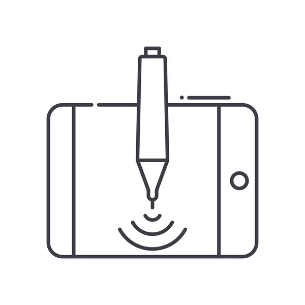 Stift-Tablet-Symbol, linear isolierte Illustration, dünner Linienvektor, Webdesign-Schild, Umrisskonzept-Symbol mit editierbarem Strich auf weißem Hintergrund. — Stockvektor