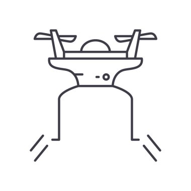 Drone uçuş simgesi, doğrusal izole edilmiş illüstrasyon, ince çizgi vektörü, web tasarım işareti, düzenlenebilir konsept sembolü beyaz arkaplan üzerinde.