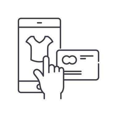 E ticaret ve ödeme simgesi, doğrusal izole çizim, ince çizgi vektörü, web tasarım işareti, düzenlenebilir konsept sembolü beyaz arkaplan üzerinde.