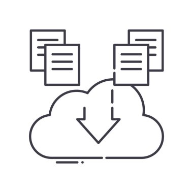 Dosya simgesi indir, doğrusal izole resimleme, ince çizgi vektörü, web tasarım işareti, düzenlenebilir çizgi konsept sembolü beyaz arkaplan üzerinde.
