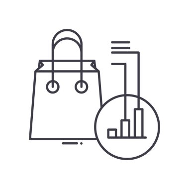 Pazarlama araştırma konsepti simgesi, doğrusal izole çizim, ince çizgi vektörü, web tasarım işareti, düzenlenebilir konsept sembolü beyaz arkaplan üzerinde.