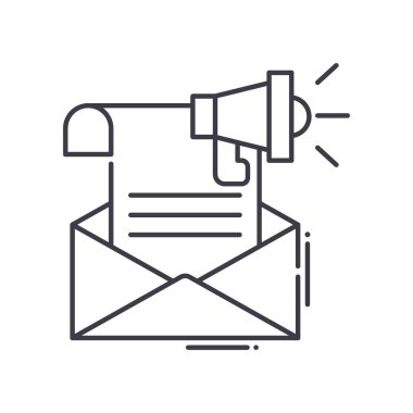 E- posta pazarlama planı simgesi, doğrusal izole resimleme, ince çizgi vektörü, web tasarım işareti, düzenlenebilir konsept sembolü beyaz arkaplan üzerinde.