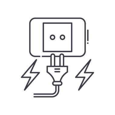 Elektrik enerji simgesi, doğrusal izole edilmiş illüstrasyon, ince çizgi vektörü, web tasarım işareti, düzenlenebilir konsept sembolü beyaz arkaplanda..