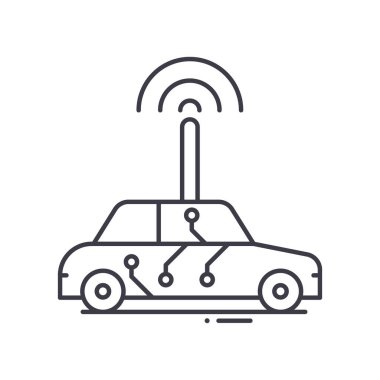 Sürücüsüz araba simgesi, doğrusal izole edilmiş illüstrasyon, ince çizgi vektörü, web tasarım işareti, düzenlenebilir beyaz arkaplan üzerinde çizgi konsept sembolü.