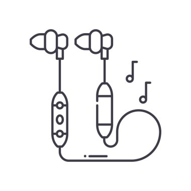 Kulaklık konsepti simgesi, doğrusal izole resimleme, ince çizgi vektörü, web tasarım işareti, düzenlenebilir konsept sembolü beyaz arkaplan üzerinde.