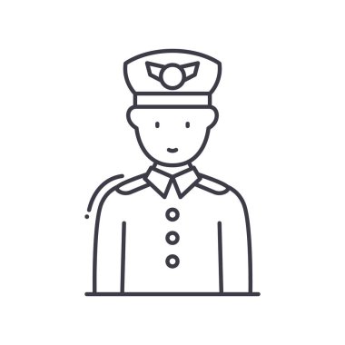 Pilot simgesi, doğrusal izole edilmiş illüstrasyon, ince çizgi vektörü, web tasarım işareti, düzenlenebilir konsept sembolü beyaz arkaplan üzerinde.