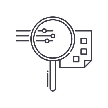 Pazarlama araştırma planı simgesi, doğrusal izole edilmiş illüstrasyon, ince çizgi vektörü, web tasarım işareti, düzenlenebilir konsept sembolü beyaz arkaplan üzerinde.