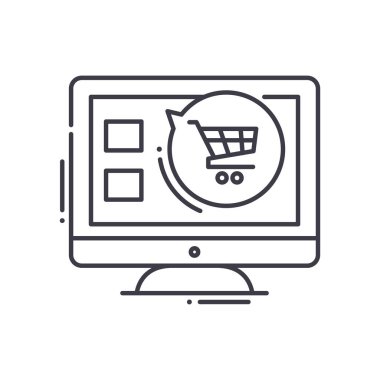E ticaret simgesi, doğrusal izole edilmiş illüstrasyon, ince çizgi vektörü, web tasarım işareti, düzenlenebilir konsept sembolü beyaz arkaplan üzerinde.