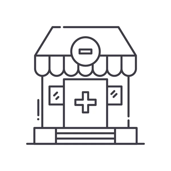 Drogeriemarkt-Symbol, linear isolierte Illustration, dünner Linienvektor, Webdesign-Schild, Umrisskonzept-Symbol mit editierbarem Strich auf weißem Hintergrund. — Stockvektor