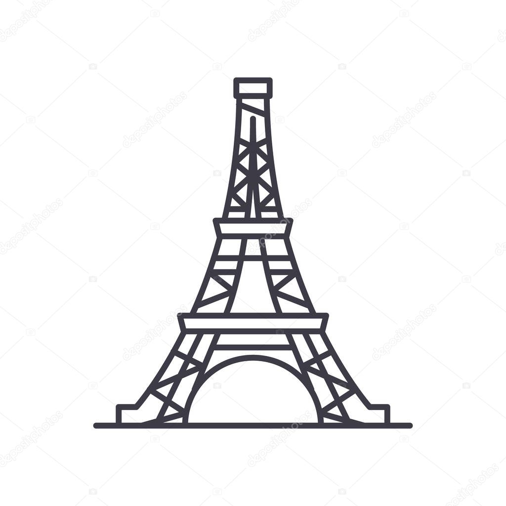 Eiffel tower icon, linear isolated illustration, thin line vector, web design sign, outline concept symbol with editable stroke on white background.