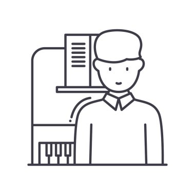 Piyano simgesi, doğrusal izole edilmiş illüstrasyon, ince çizgi vektörü, web tasarım işareti, düzenlenebilir konsept sembolü beyaz arkaplan üzerinde.