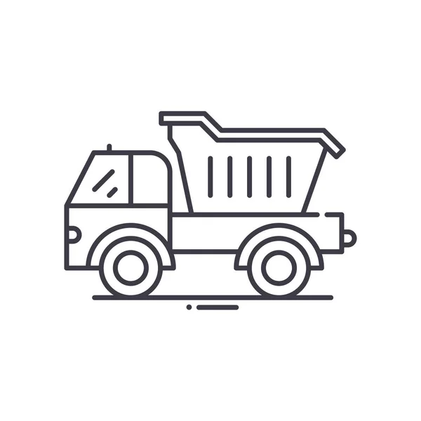 Dump truck concept icon, linear isolated illustration, thin line vector, web design sign, outline concept symbol with editable stroke on white background. — Stock Vector