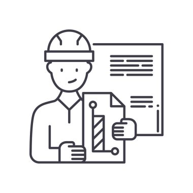 Mühendislik simgesi, doğrusal izole edilmiş illüstrasyon, ince çizgi vektörü, web tasarım işareti, düzenlenebilir beyaz arkaplan üzerinde çizgi konsept sembolü.