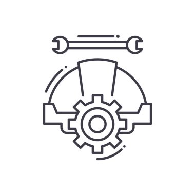 Mühendislik sistemi simgesi, doğrusal izole çizim, ince çizgi vektörü, web tasarım işareti, düzenlenebilir konsept sembolü beyaz arkaplan üzerinde.