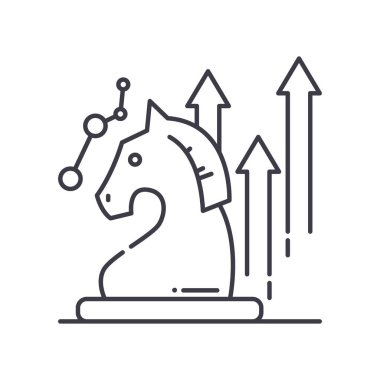 Pazar stratejisi simgesi, doğrusal izole edilmiş illüstrasyon, ince çizgi vektörü, web tasarım işareti, düzenlenebilir beyaz arkaplan üzerinde çizgi konsept sembolü.