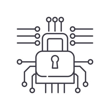 Şifreleme simgesi, doğrusal izole resimleme, ince çizgi vektörü, web tasarım işareti, düzenlenebilir çizgi konsept sembolü beyaz arkaplan üzerinde.