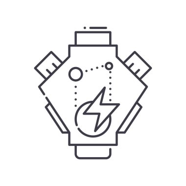 Motor döndürme simgesi, doğrusal izole edilmiş illüstrasyon, ince çizgi vektörü, web tasarım işareti, düzenlenebilir beyaz arkaplan üzerinde çizgi konsept sembolü.