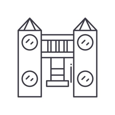 Oyun alanı konsepti simgesi, doğrusal izole illüstrasyon, ince çizgi vektörü, web tasarım işareti, düzenlenebilir beyaz arkaplan üzerinde çizgi konsept sembolü.