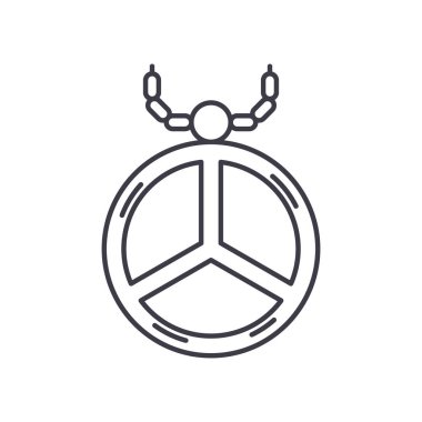 Barış kolyesi simgesi, doğrusal izole edilmiş illüstrasyon, ince çizgi vektörü, web tasarım işareti, düzenlenebilir beyaz arkaplan üzerinde çizgi konsept sembolü.