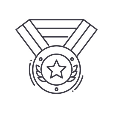 Madalya ödülü simgesi, doğrusal izole edilmiş illüstrasyon, ince çizgi vektörü, web tasarım işareti, düzenlenebilir beyaz arkaplan üzerinde çizgi konsepti sembolü.