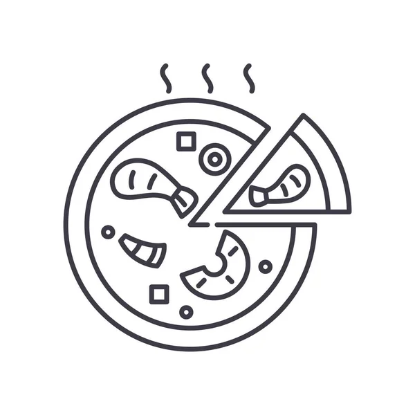 Ikona ciasta pizzy, liniowa odizolowana ilustracja, wektor cienkiej linii, znak projektowy strony internetowej, symbol koncepcji zarysu z edytowalnym pociągnięciem na białym tle. — Wektor stockowy