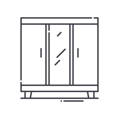 Gardırop simgesi, doğrusal izole edilmiş illüstrasyon, ince çizgi vektörü, web tasarım işareti, düzenlenebilir beyaz arkaplan üzerinde çizgi konsept sembolü.