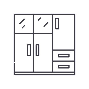 Gardırop konsepti simgesi, doğrusal izole çizim, ince çizgi vektörü, web tasarım işareti, düzenlenebilir konsept sembolü beyaz arkaplan üzerinde.