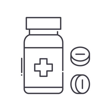 Vitamin hapları simgesi, doğrusal izole edilmiş illüstrasyon, ince çizgi vektörü, web tasarım işareti, beyaz arkaplanda düzenlenebilir felçli taslak konsept sembolü.