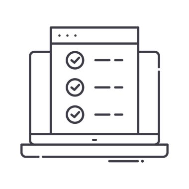 Web test simgesi, doğrusal izole edilmiş illüstrasyon, ince çizgi vektörü, web tasarım işareti, düzenlenebilir beyaz arkaplan üzerinde çizgi konsept sembolü.