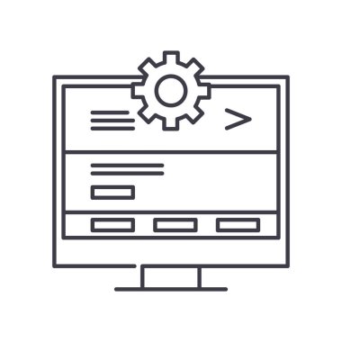 Web tasarım okulu simgesi, doğrusal izole illüstrasyon, ince çizgi vektörü, web tasarım işareti, düzenlenebilir konsept sembolü beyaz arkaplan üzerinde.