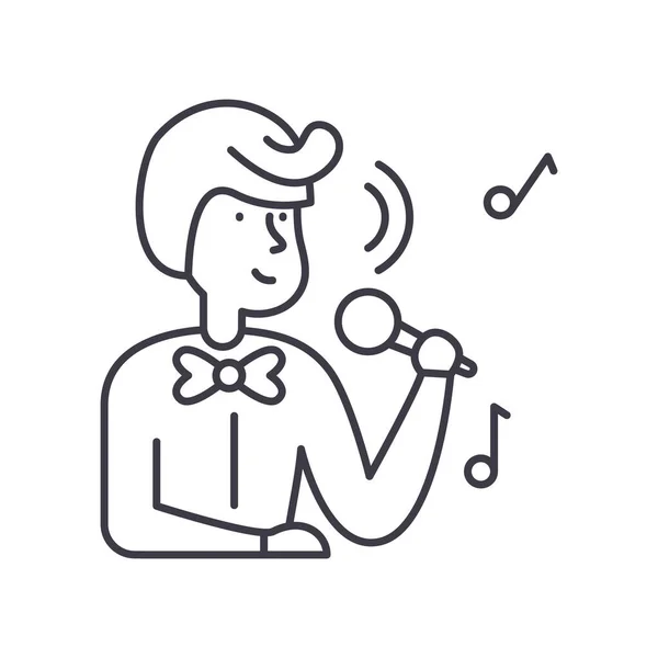 Icono de músico vocal, ilustración lineal aislada, vector de línea delgada, signo de diseño web, símbolo de concepto de contorno con trazo editable sobre fondo blanco. — Vector de stock