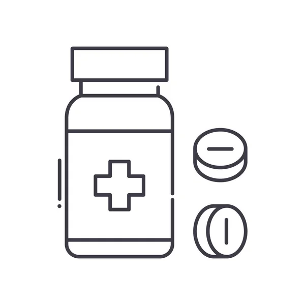 维生素丸图标、线性孤立图解、细线向量、网页设计符号、可编辑白底笔划的概念符号. — 图库矢量图片