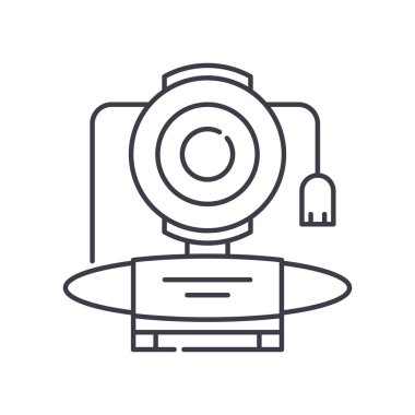 Webcam simgesi, doğrusal izole edilmiş illüstrasyon, ince çizgi vektörü, web tasarım işareti, düzenlenebilir beyaz arkaplan üzerinde çizgi konsept sembolü.