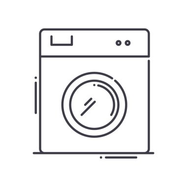 Çamaşır makinesi simgesi, doğrusal izole edilmiş illüstrasyon, ince çizgi vektörü, web tasarım işareti, düzenlenebilir beyaz arkaplan üzerinde çizgi konsept sembolü.