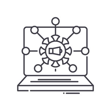 Viral pazarlama simgesi, doğrusal izole edilmiş illüstrasyon, ince çizgi vektörü, web tasarım işareti, düzenlenebilir konsept sembolü beyaz arkaplanda..