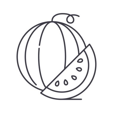 Su karpuzu simgesi, doğrusal izole çizim, ince çizgi vektörü, web tasarım işareti, düzenlenebilir konsept sembolü beyaz arkaplan üzerinde.