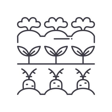 Sebze çiftliği simgesi, doğrusal izole edilmiş illüstrasyon, ince çizgi vektörü, web tasarım işareti, beyaz arkaplanda düzenlenebilir felçli taslak konsept sembolü.